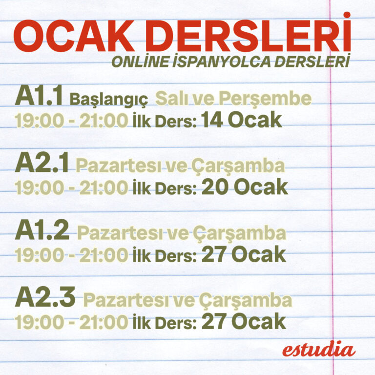 OCAK  DERSLERİ – Online İspanyolca Dersleri